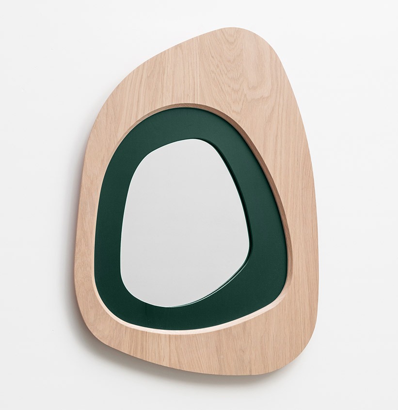 miroir galet rond design vert foncé selestat