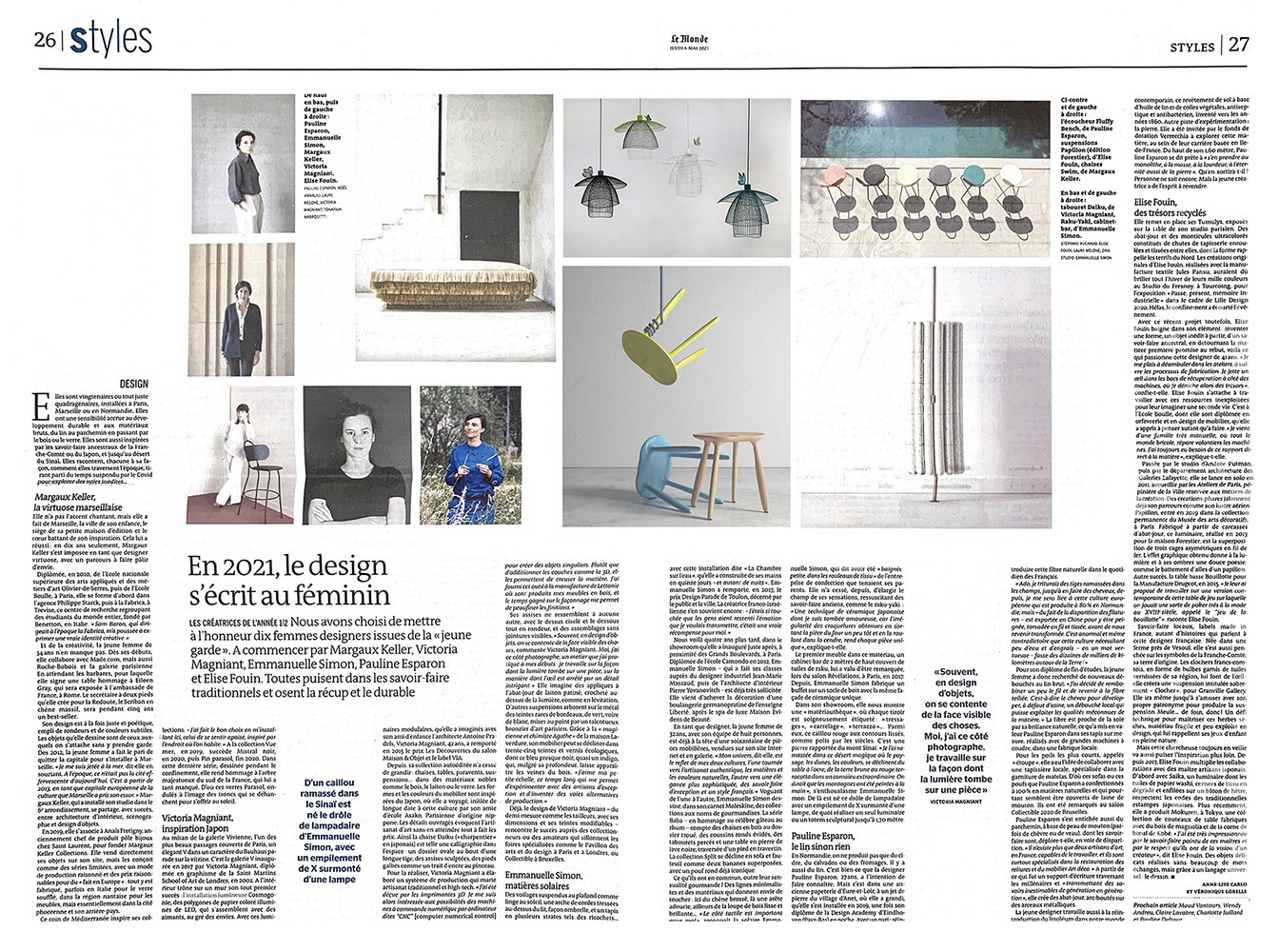 article le monde design féminin margaux keller élise fouin victoria magniant emmanuelle simon pauline esparom élise fouin icone féminine design contemporain