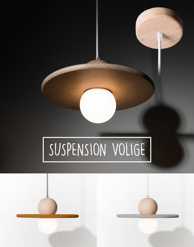 lampe de salle de bain suspension luminaire bois massif chêne naturel fabrication française couleur personnalisable lumière ronde sur-mesure - Volige Drugeot Manufacture